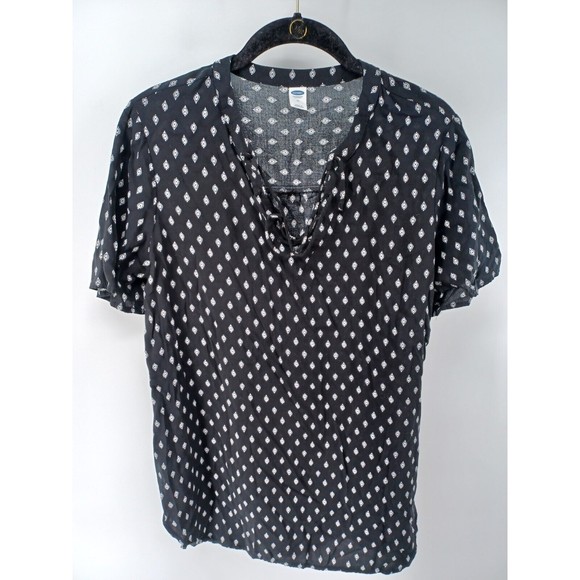 Old Navy Tops - Old Navy Blouse Women's Medium Black & White V-Neck Short Sleeve Career